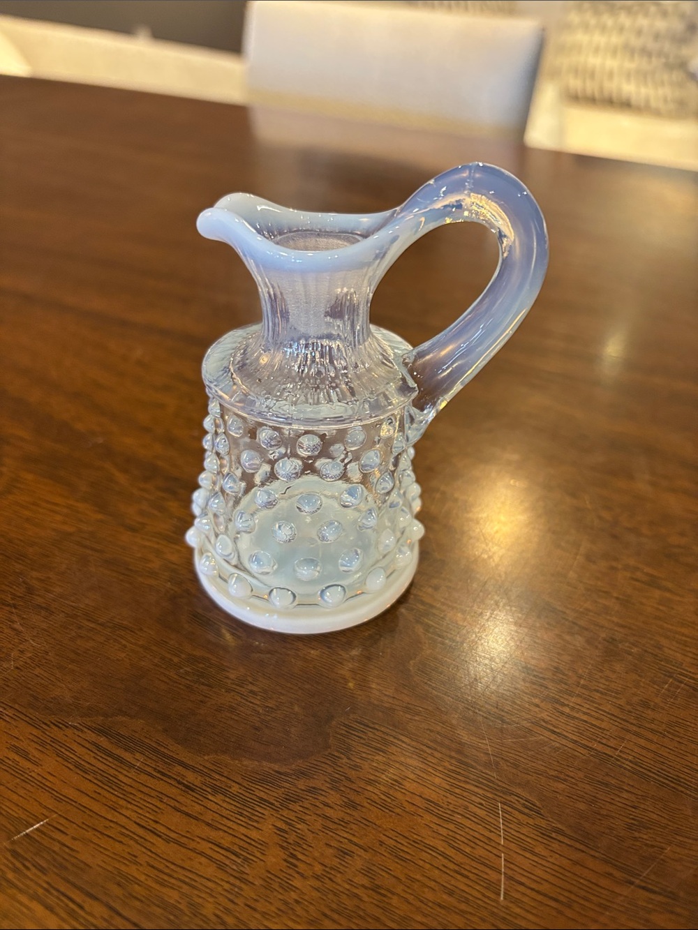 Vintage Fenton Opalescent White Hobnail Glass Pitcher